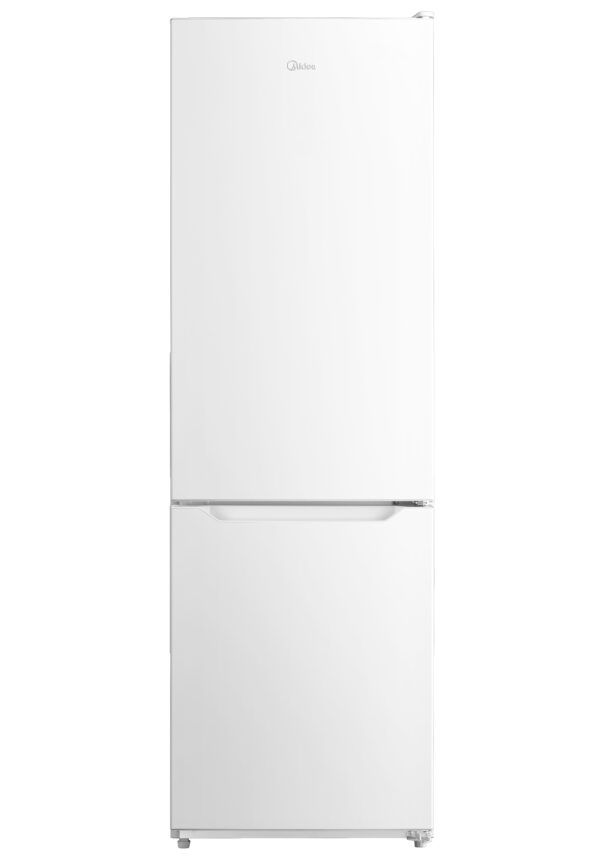 White freestanding fridge freezer with closed doors