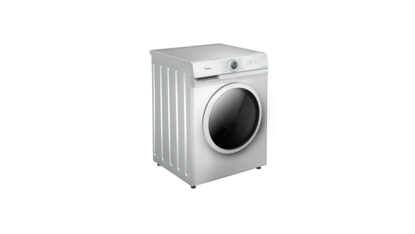 Side view of Midea washing machine showcasing sleek design and advanced technology.