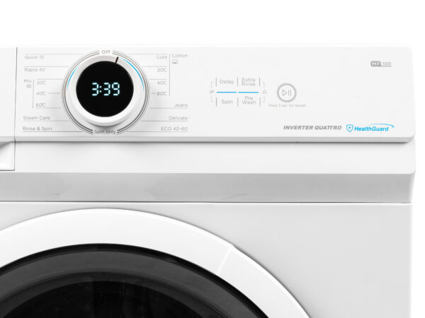 Close-up photo of a Midea washing machine control knob display.