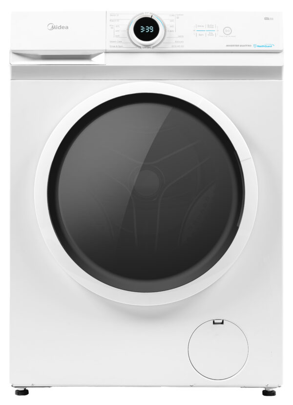 Front view of Midea washing machine with modern design and advanced features.