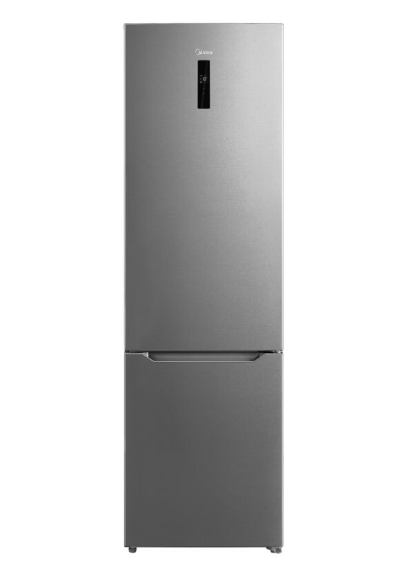Front view of Inox Grey freestanding fridge/freezer.