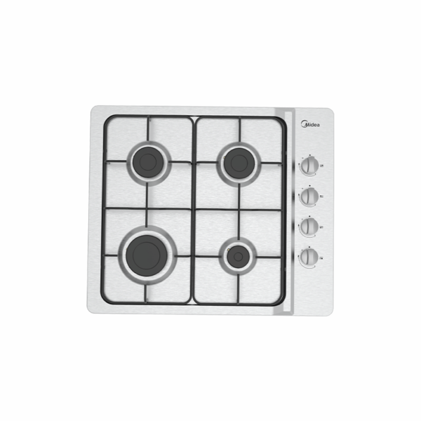 Stainless steel built-in gas hob.