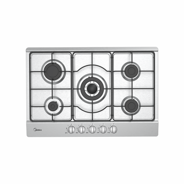 Midea stainless steel built-in gas hob with five burners.
