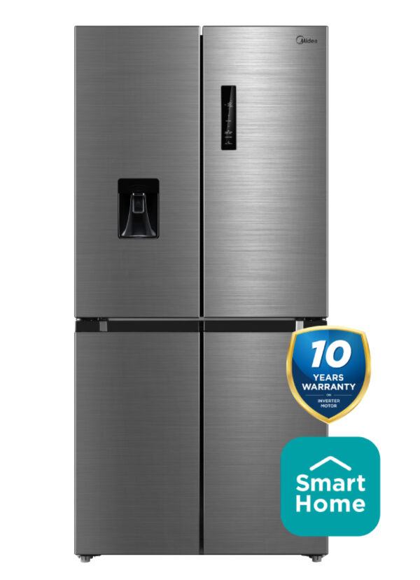 Midea 470L Cross Door Fridge Freezer in Inox with smart features and No Frost technology.